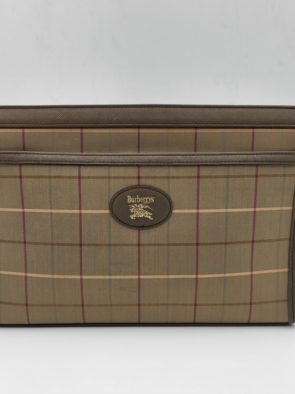 Burberrys Nova Check Canvas Olive Plaid Travel Toiletry Bag, Authentic.